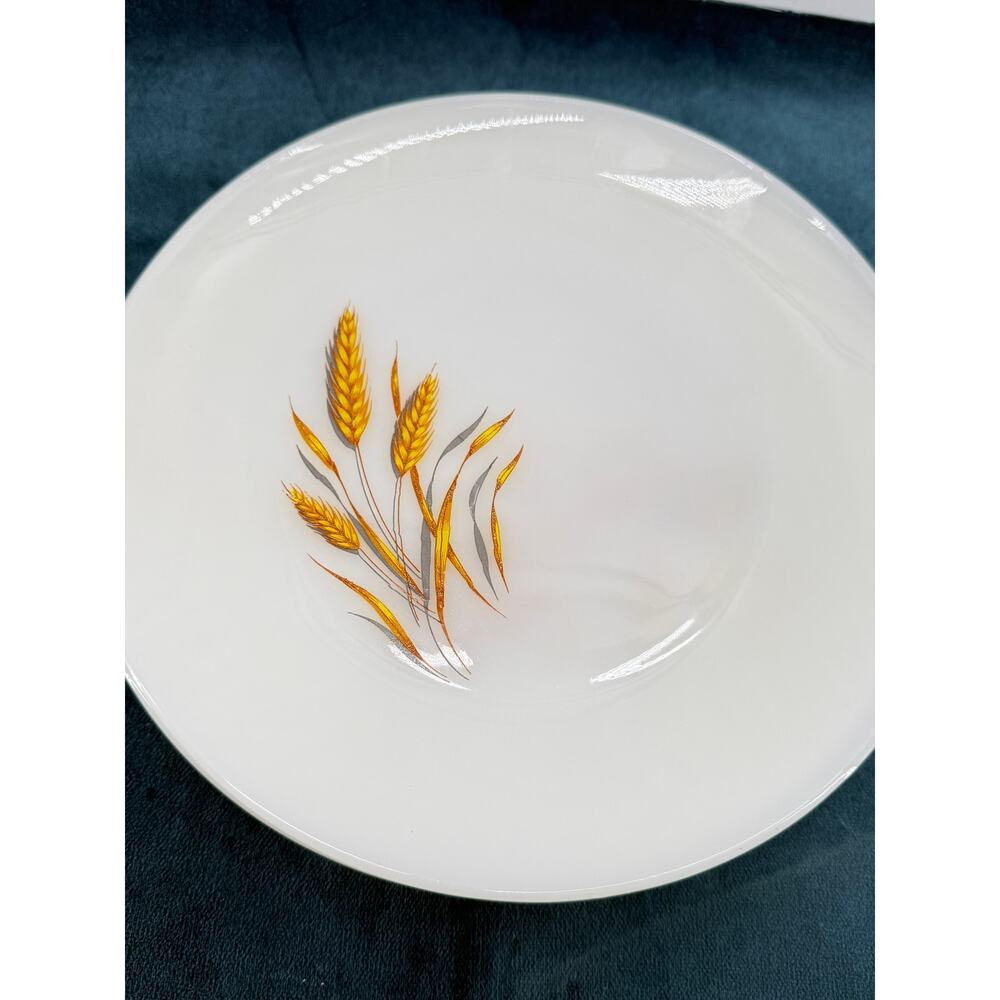 Fire King Ware Golden Wheat Dinner Plates Set 7 Vintage Milk Glass Farmhouse MCM